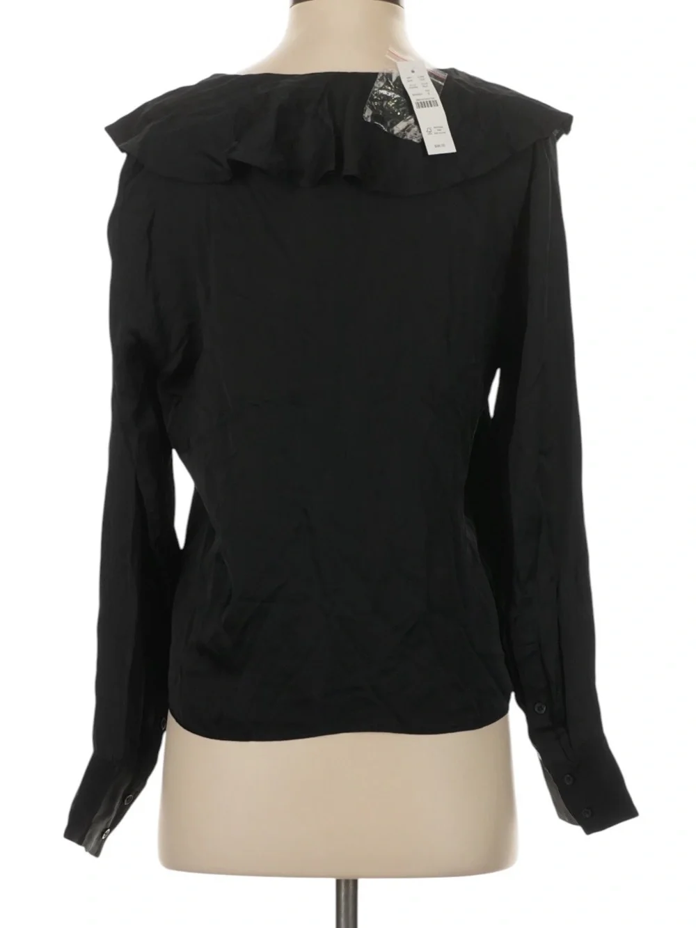 J. Crew Goldie Top in Satin Size Small Black Victorian Inspired Ruffles Tie Neck